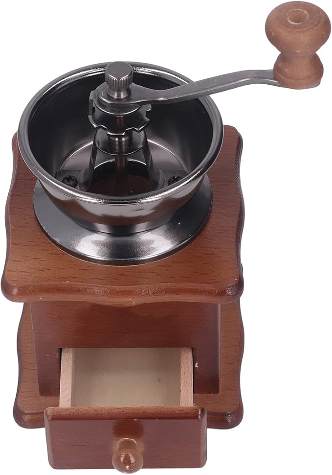 Oumefar Manual Coffee Mill, Easy To Operate Manual Coffee Grinder Retro Wood Base Stainless Steel Core Adjustable for Home