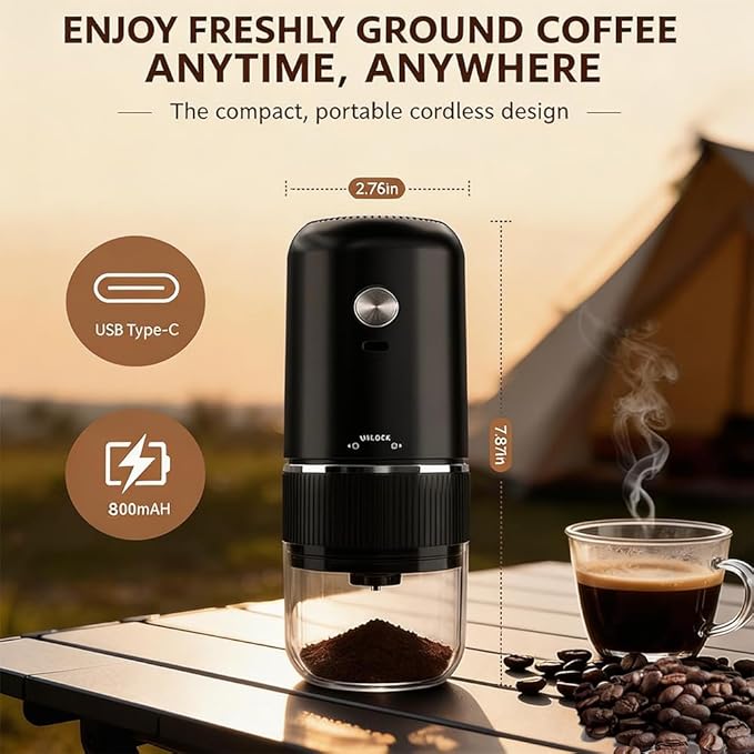 Handheld Electric Coffee Grinder Portable USB-C Rechargeable - Compact & Lightweight for Travel, Camping, Home Use, Black/White Design (60, White, one size fits all)