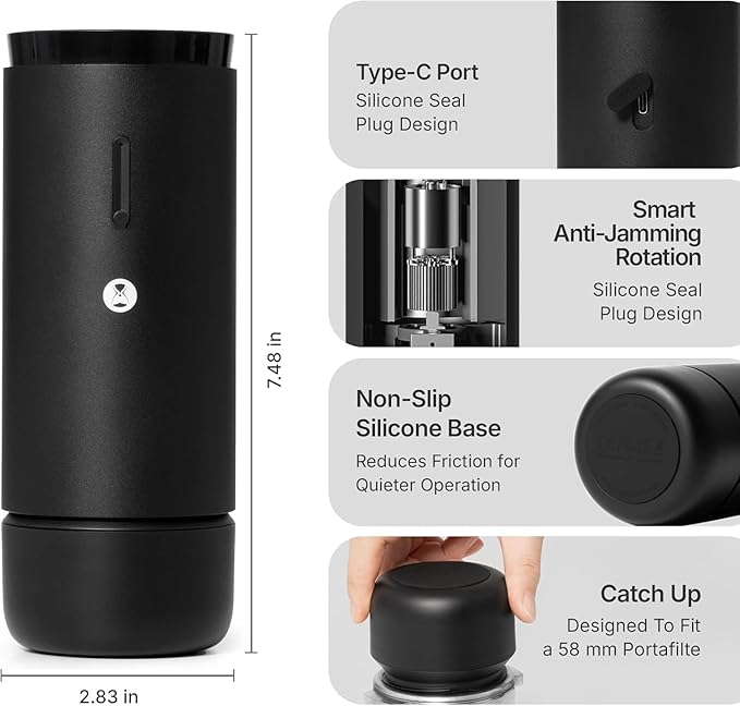 TIMEMORE Burr Coffee Grinder, Portable Electric Grinder with Metal Body, 30 Precise Settings for Espresso to French Press, Low Noise Design, Auto Stop & Clog Protection for Home & Outdoor Use (Black)