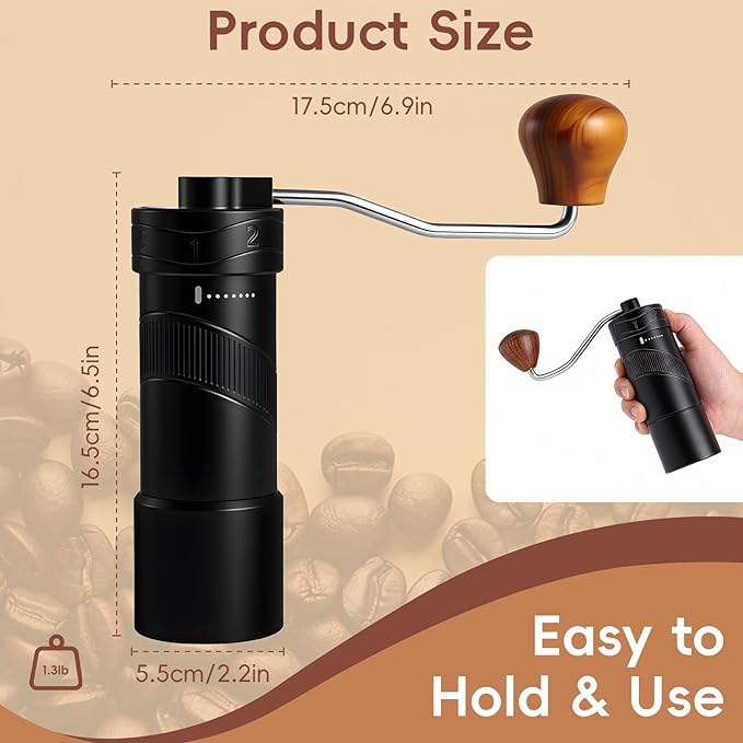 Manual Coffee Grinder with 8 Adjustable Coarseness Settings for Espresso Moka Beans French Press Pour Over Drip Hand Crank Coffee Bean Grinder Mill for Home use or Travel Camping