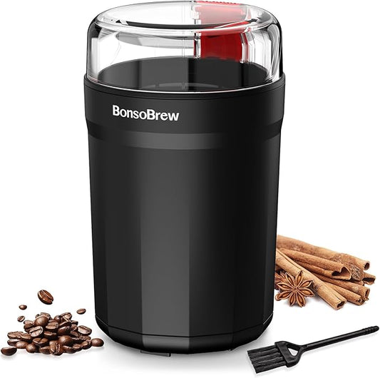 Electric Coffee Grinder, 180W Coffee and Spice Grinder for Coffee Beans, Herbs, Grains, Seeds - One Touch Safety Lid with Stainless Steel Blades - 2.5oz Capacity Includes Cleaning Brush
