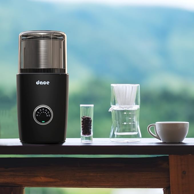 Dace Cordless Dry Coffee and Spice Grinder with Timing Knob and Removable Grinding Bowl | Coffee Spice Grinder (Black)