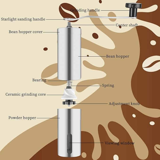 Mongdio Manual Coffee Grinder, Portable Hand Coffee Grinder with Washable Ceramic Grinding Core, For Travel, Camping and Home Use