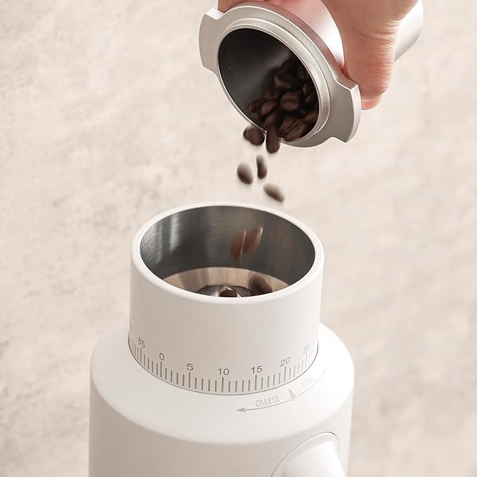 T64 Single Dose Coffee Grinder, 64mm Flat Burrs Electric Espresso Grinder (White)