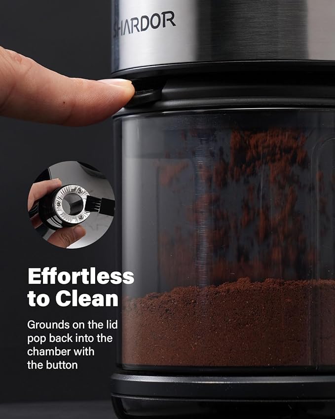 SHARDOR Electric Burr Coffee Grinder for Home Use, Coffee Bean Grinder for 32 Grind Settings, 40-Second Adjustable Timer, One-Touch Start & Cleaning Button, Black