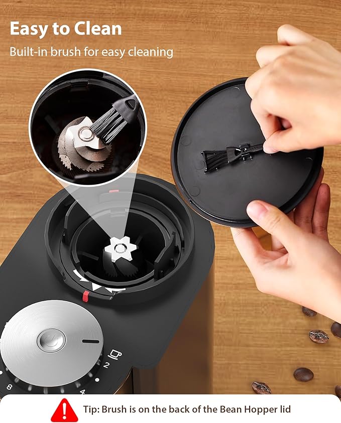 Aromaster Coffee Grinder, Coffee Bean Grinder with 25 Grind Setting, 2-12 Cups Timer, Conical Coffee Grinders for Home Use, Cleaning Brush, 3-Ears Portafilter Holder