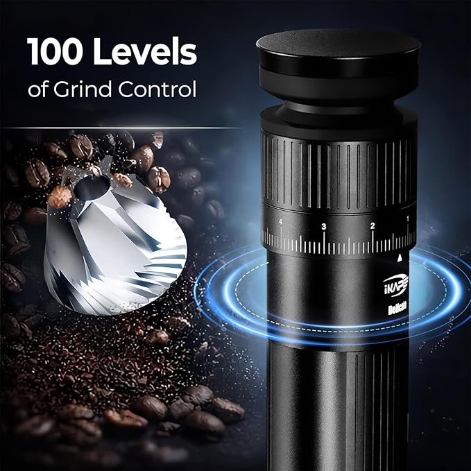 IKAPE Electric Coffee Grinder – 100 Grind Settings, 6-Star Conical Burr, Detachable & Easy to Clean, Durable Aluminum Alloy Body – Perfect for Home & Office Coffee Lovers