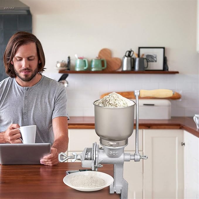 Grain Grinder,Home Use Hand Cranking Grain Grinder Corn Wheat Coffee Cast Iron Big Hopper Grain Manual Grinder - Silver