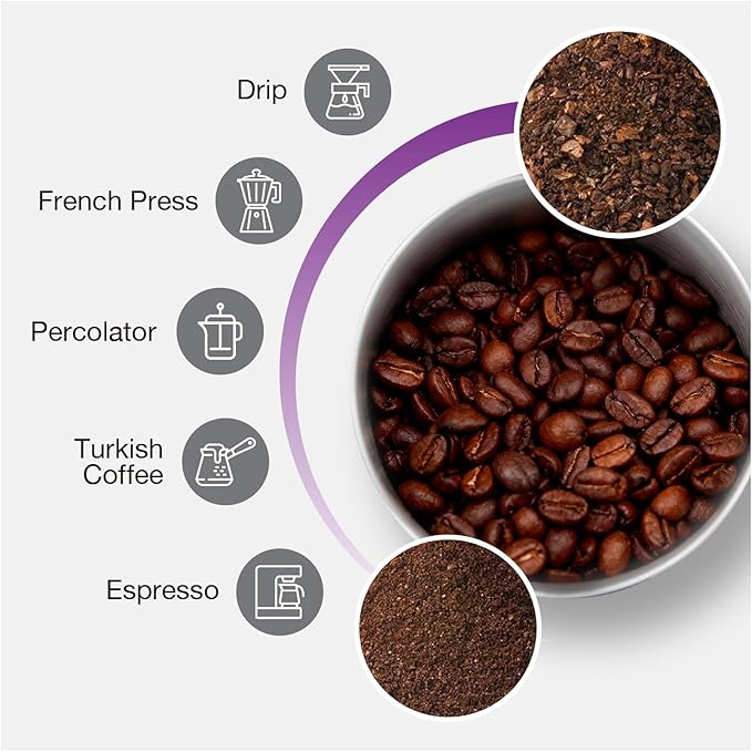 Salton Stainless Steel Smart Coffee Grinder, Electric Blade for Ground Coffee, Spices, Herbs, Nuts with Stainless Steel Blade, 80g/12 cup capacity (CG2123)