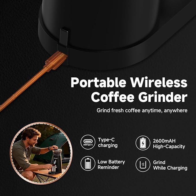 AAOBOSI Coffee Grinder, Cordless Coffee Bean Grinder with 60 Grind Settings,Conical Burr Coffee Grinder Suitable for Indoor Home,Office & Outdoor Camping,Travel Use,Anti-Static,5-98s Timer.