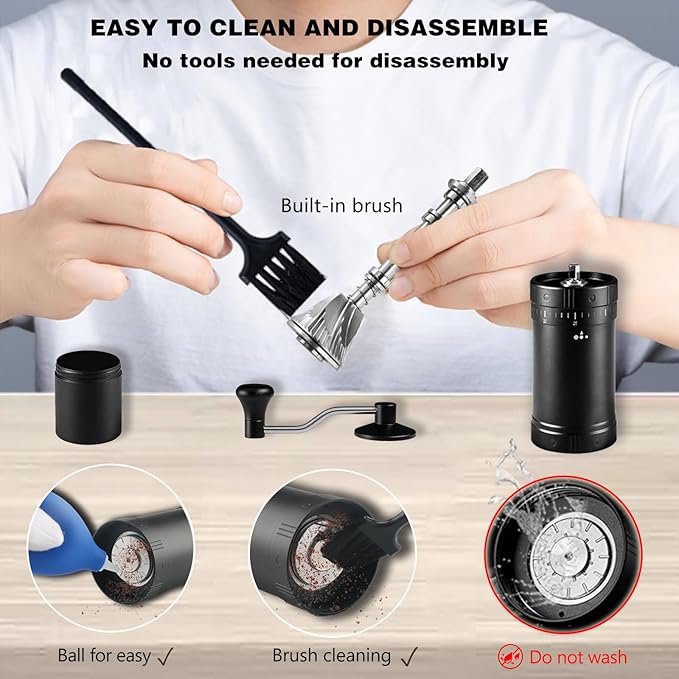 Manual Coffee Grinder-7 Star Stainless Steel Burr Capacity 25g, External Adjustable Setting Portable Hand Coffee Grinder for Camping,All Aluminum Alloy Body Coffee Grinder Manual for Espresso