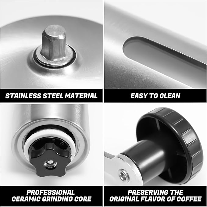 Manual Coffee Grinder with Ceramic Conical Burr - Adjustable Setting Coffee Bean Grinder for Espresso Drip French Press - Portable Hand Crank with Detachable Handle