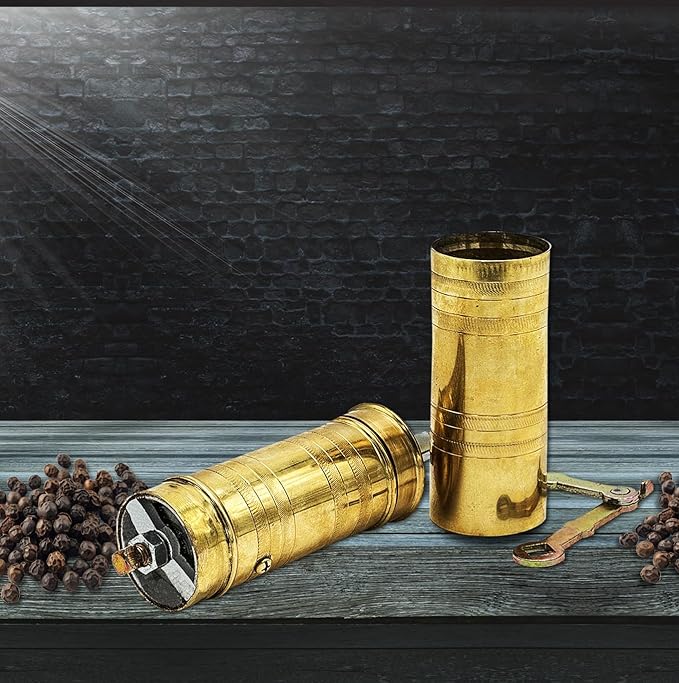 Handmade Brass 9 Inch Manual Coffee Grinder Large Pepper Mill With Handle Proper For Fresh Coffee Bean Peppercorn Grinder Brass Handle Crank With Giant Fine Refillable Grind For Flavor Turkish Style