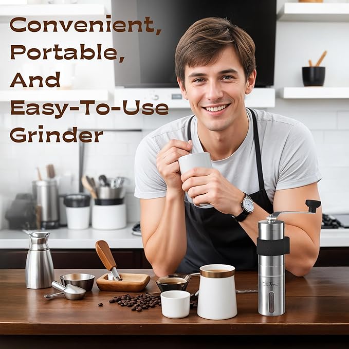 Manual Coffee Grinder - 18 Adjustable Settings, Stainless Steel Conical Burr Coffee Bean Grinder, Portable, Durable & Travel Friendly - With Silicone Sleeve by KOKOBEAN