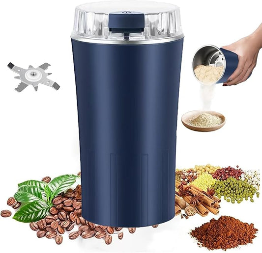 Electric Coffee Grinder, Portable Coffee Bean and Spice Grinder, 300W Powerful, Household Stainless Steel 8-Blade Blade, for Herbs, Spices, Coffee, Nuts, and Seeds (Blue)