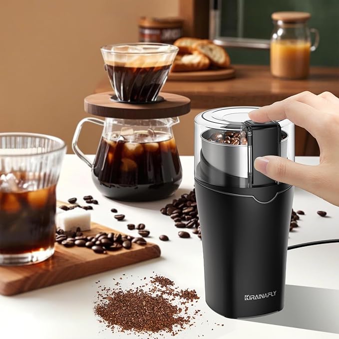Coffee and Spice Grinder, Espresso Grinder for Home Use, Stainless Steel Blade and Removable Cup, Multi-functional for Coffee Beans, Spices and More,Gray