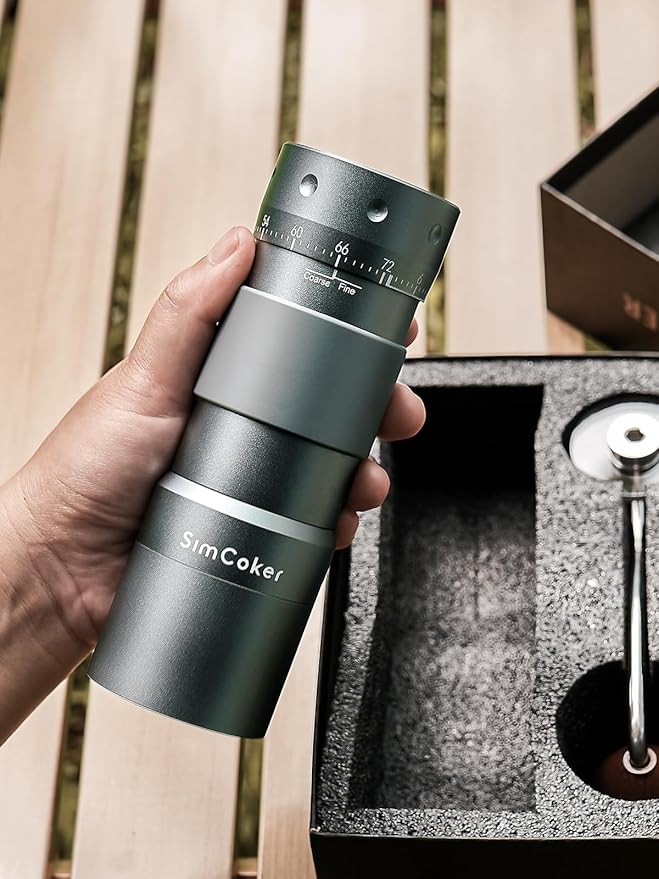 Manual Coffee Grinder with 16μm External Adjustment, Precision Espresso & Pour Over Grinder, CNC Stainless Steel Conical Burr, Drill-Compatible Aluminum Body, Portable Coffee Grinder, Grey