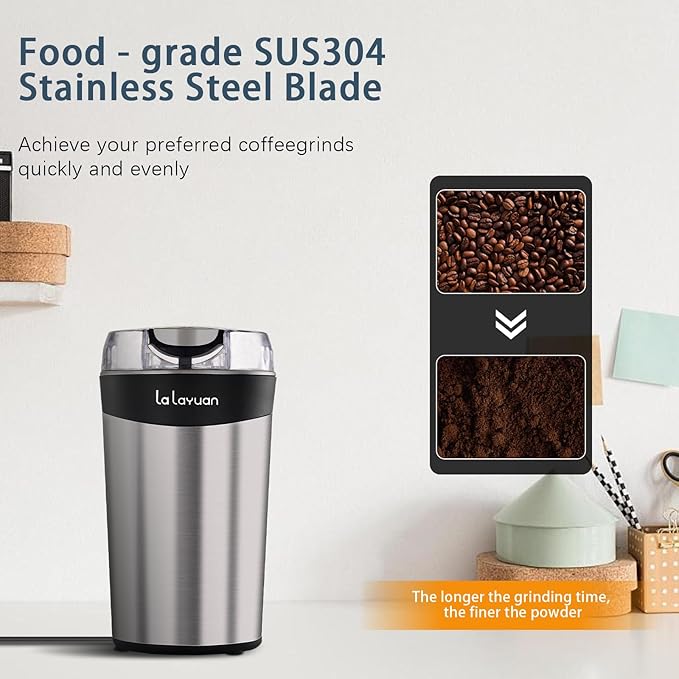 Electric coffee grinder for home use - 200w Stainless Steel portable coffee bean grinder with 28,000 Rpm, Makes 12 Cups,suitable for Camping, Home, Kitchen Grain, Seasoning, Spice Grinder (Silver)