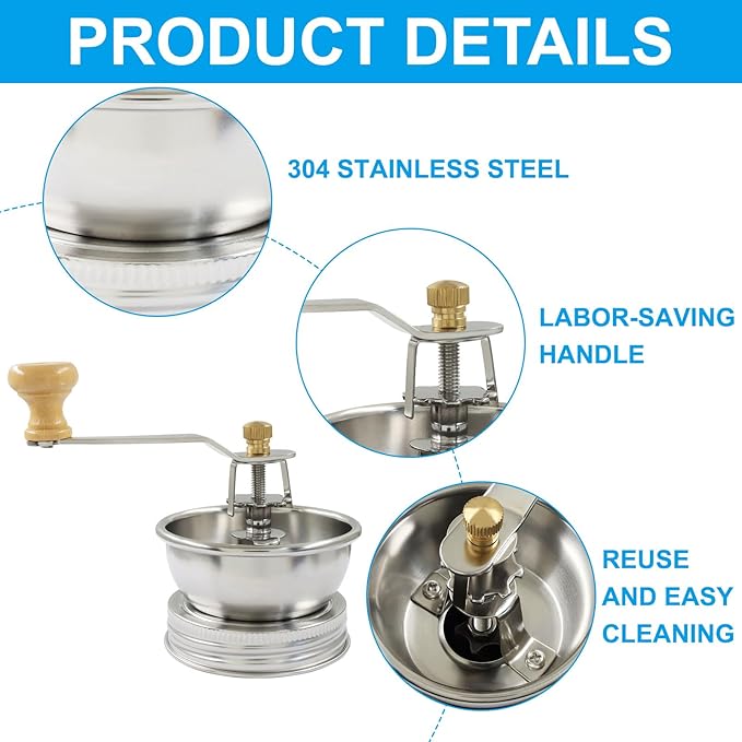 1 Pack Manual Coffee Grinder, Stainless Steel Burr Ceramic Burr for Camping Home Barista(70mm)