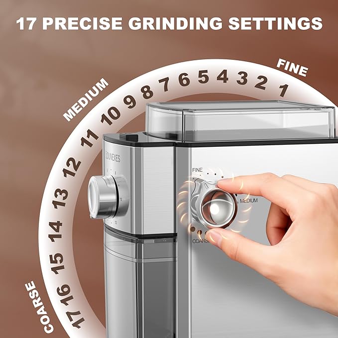 Electric Burr Coffee Grinder, Coffee Beans Grinder with 17 Grind Settings, 8.82oz Hopper, Compact for Espresso, Drip, French Press, and Travel Brewing