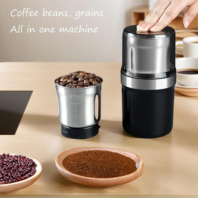 Voltix Electric Multi-Use Cup Grinder, Large Capacity Stainless Steel, Portable Electric Coffee Grinder & Spice Grinder for Home Kitchen, One Touch Coffee Mill for Beans, Spices (Dual Blade Set)