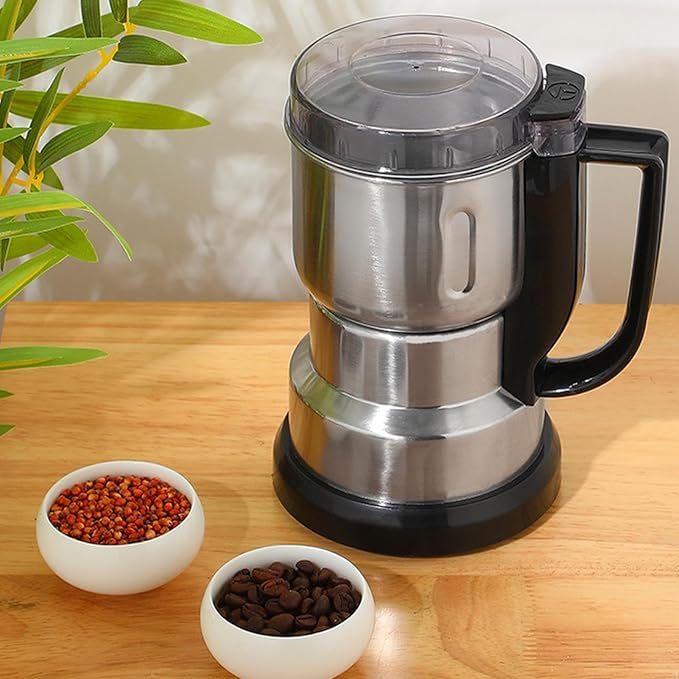 Mini Electric Grain Grinder - Kitchen Mill Machine, Dry Food Powder | Compact Coffee Bean Nut Chopper Processor, Hand Operated Small Grinding
