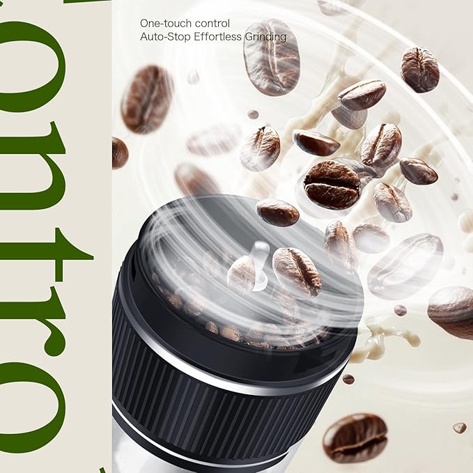 Portable Burr Coffee Grinder, Rechargeable Electric Coffee Bean Grinder with Adjustable Coarseness, Cordless Small Espresso Coffee Mill for Home Use, Travel, Camping, Office (Black)