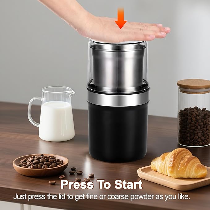 Spice Grinder, 200W Powerful Electric Coffee Bean Grinder with 2 Removable Stainless Steel Bowls, 100g Capacity Large Capacity for Coffee Bean Spices and Seeds