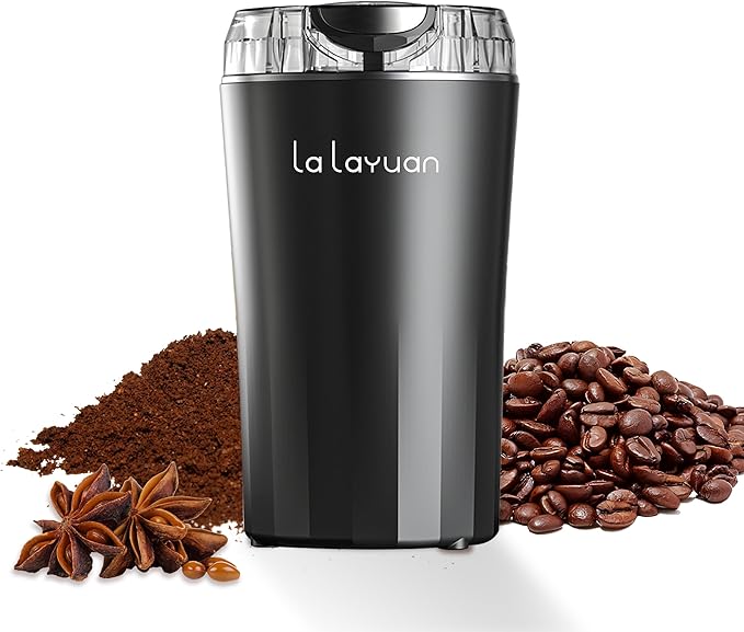 Electric Coffee Grinder, 200W, Stainless Steel Cutter Head, Portable, Household Spice Grinder, 28,000 RPM, Can Make 12 Cups of Coffee At A Time, Suitable for Office Camping (Black)