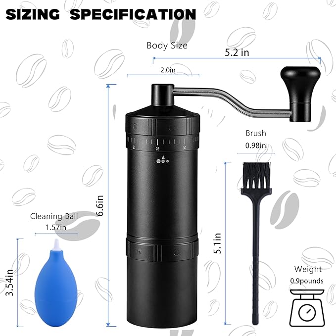 Manual Coffee Grinder-7 Star Stainless Steel Burr Capacity 25g, External Adjustable Setting Portable Hand Coffee Grinder for Camping,All Aluminum Alloy Body Coffee Grinder Manual for Espresso