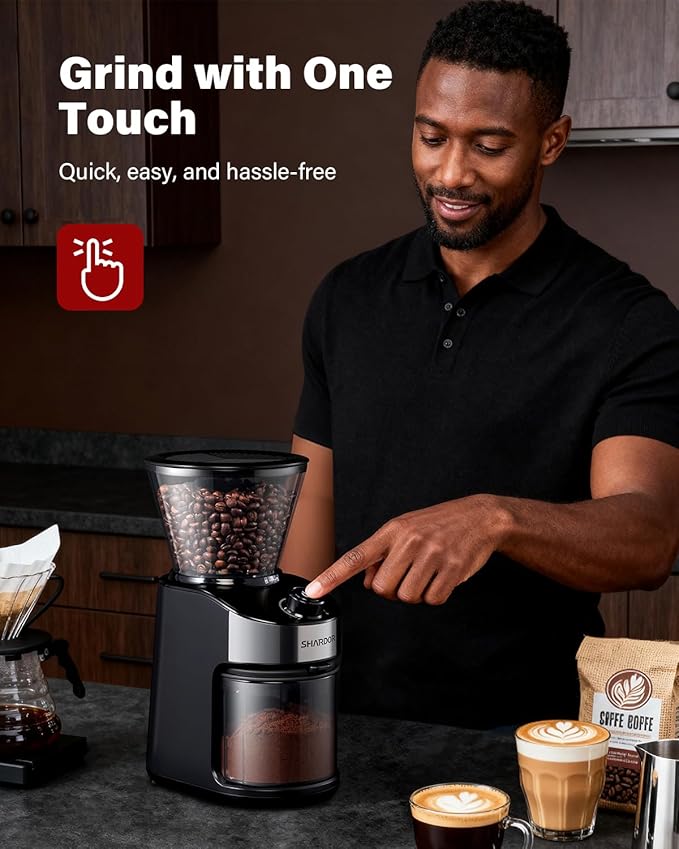 SHARDOR Electric Burr Coffee Grinder for Home Use, Coffee Bean Grinder for 32 Grind Settings, 40-Second Adjustable Timer, One-Touch Start & Cleaning Button, Black