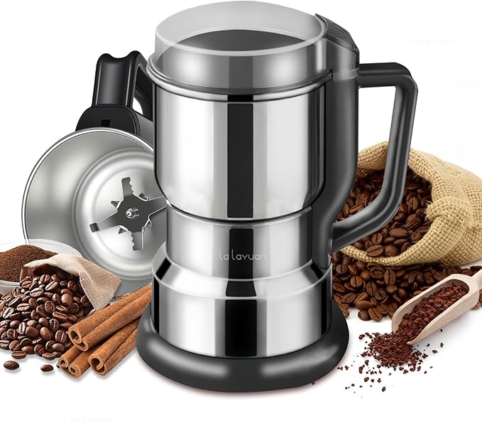 Electric Coffee Bean Grinder, 300W Motor, 8-Blade Stainless Steel, 14oz/250g Capacity, for Spices Grains Nuts, with Hand Wash Bowl, electric blade coffee grinders