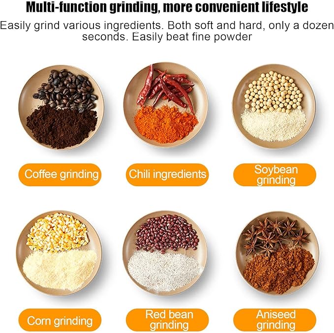 Mini Electric Grain Grinder - Kitchen Mill Machine, Dry Food Powder | Compact Coffee Bean Nut Chopper Processor, Hand Operated Small Grinding
