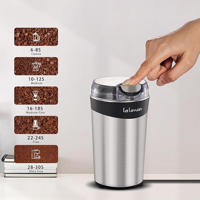 Electric coffee grinder for home use - 200w Stainless Steel portable coffee bean grinder with 28,000 Rpm, Makes 12 Cups,suitable for Camping, Home, Kitchen Grain, Seasoning, Spice Grinder (Silver)