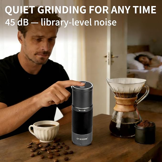 Portable Electric Coffee Grinder, Conical Burr Coffee Grinder – Dual Mode Manual & Electric Grinder Manual with Adjustable Grind Settings, Hand Bean Grinder for RV, Hiking, Office