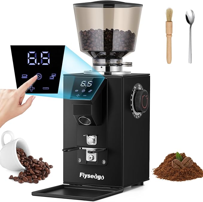 Commercial Coffee Grinder Heavy Duty - 18 Precise Settings, 64mm SS Flat Burrs, Touch Control, 35oz Hopper for Business and Home Use, 400w