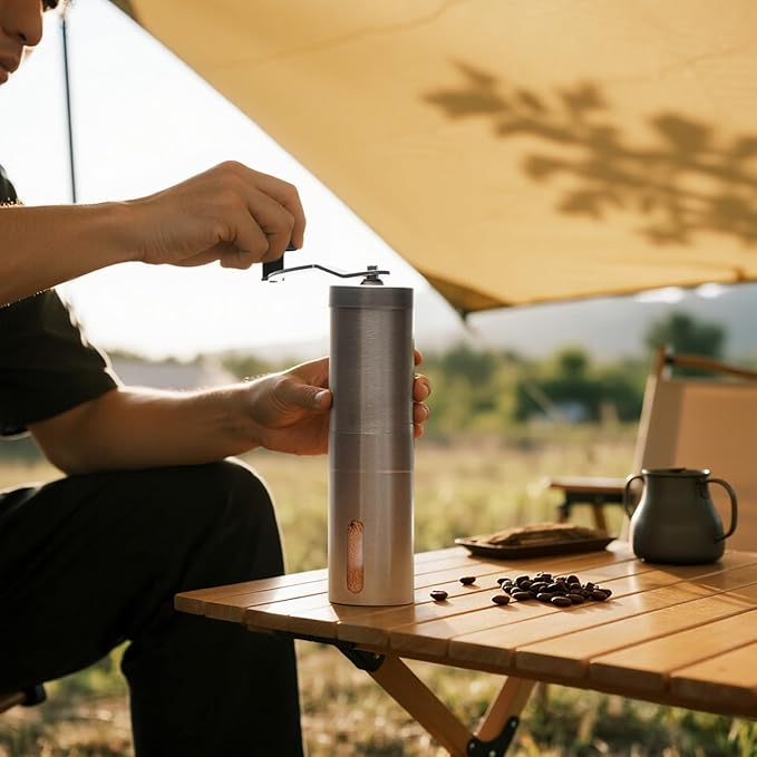 Manual Coffee Grinder with Ceramic Conical Burr - Adjustable Setting Coffee Bean Grinder for Espresso Drip French Press - Portable Hand Crank with Detachable Handle