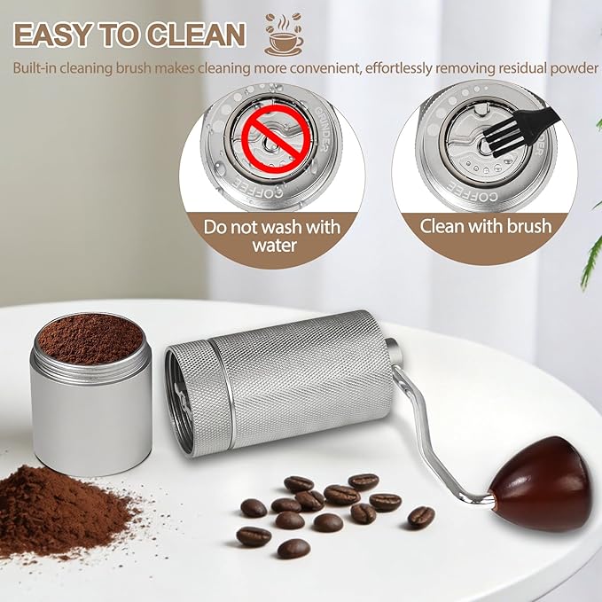 Detachable Manual Coffee Grinder with 25 Level Stainless Steel Conical Burr Portable Aluminum Coffee Bean Grinder Suitable for Moka Pot Espresso French Press Pour Over Maker Easy Cleaning with Brush