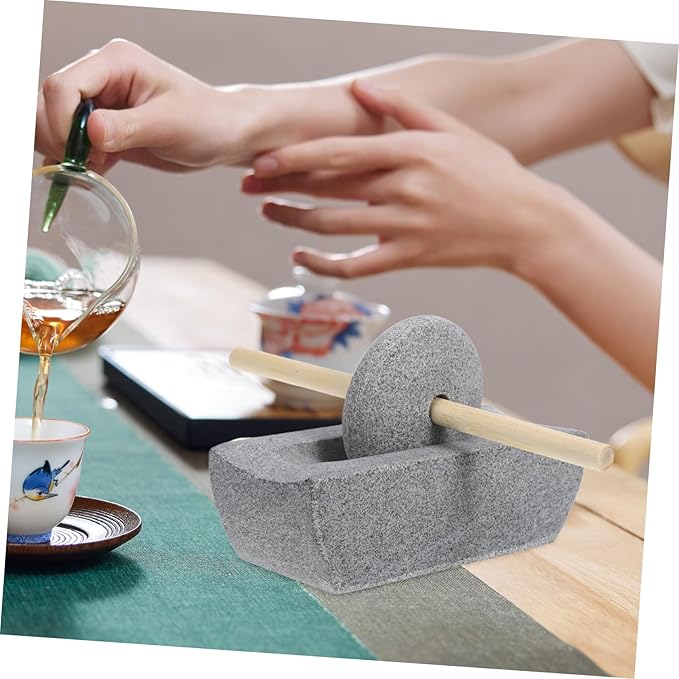 ABOOFAN 1 Set Traditional Chinese Stone Mill Manual Grinder with Hand Crank for Tea Spice Grinding Compact Rolling Pestle for Home Use Ergonomic Design for Effortless Grinding