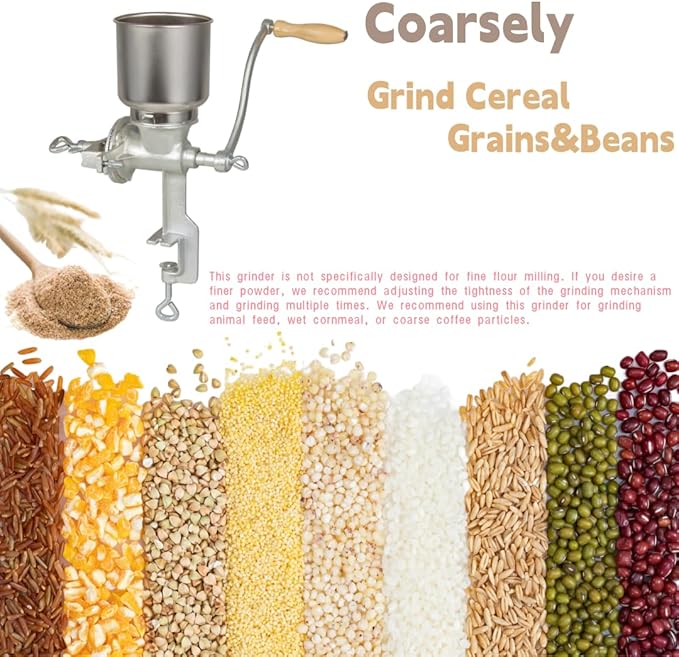 Manual Grain Mill Grinder, 7.5 lb Heavy Duty Cast Iron Hand Crank Corn Grinder, Table Clamp Wheat Flour Maker for Coffee, Nut, Oats and Home Brewing