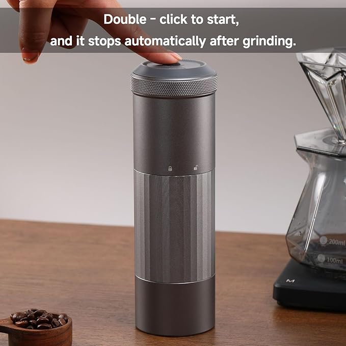 Portable Electric Espresso Grinder - USB Rechargeable Coffee Bean Grinder with Stainless Steel Burr, Adjustable Grind Settings, Compact Metal Body for Camping, Travel, Office (703g)