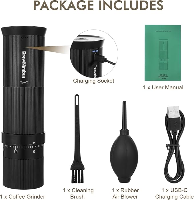 Portable Electric Coffee Grinder – Rechargeable Coffee Bean Grinder with Stainless Steel Conical Burr for Travel, Camping – External Adjustable Settings for Espresso, Pour Over & French Press