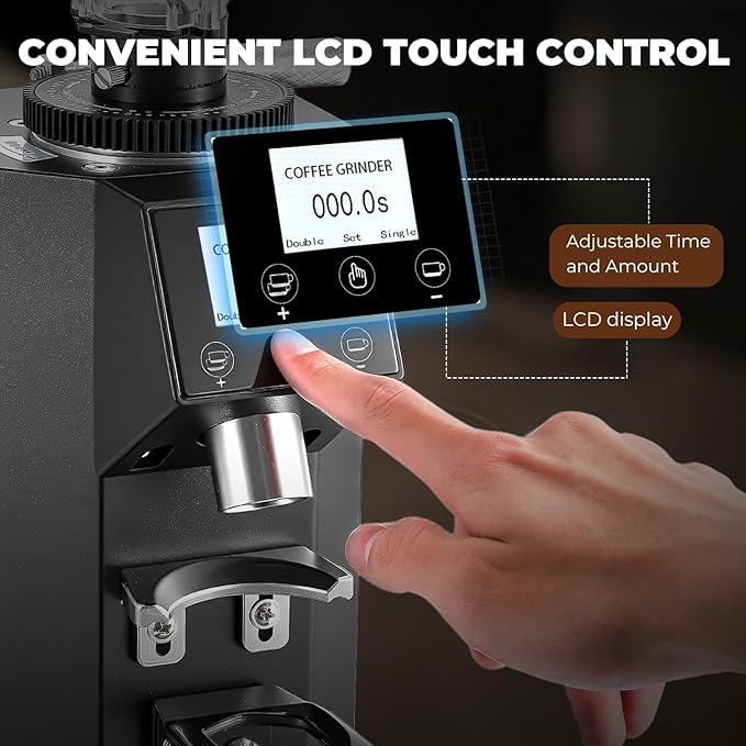 Electric Coffee Grinder Commercial, Stainless Steel Flat Burr, Touch Screen with 19 Adjustable Settings, 28oz Large Hopper for Espresso, Black