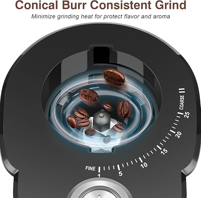 Secura Conical Burr Coffee Grinder Electric Coffee Grinder with 25 Precise Grind Settings, 2-12 Cups