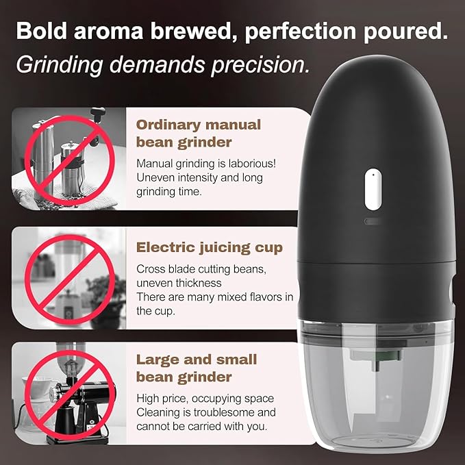 Electric Coffee Grinder, Conical Burr, Adjustable Grind Settings | Portable USB-C Rechargeable, for Espresso, French Press, Cold Brew, Travel & Home, Black
