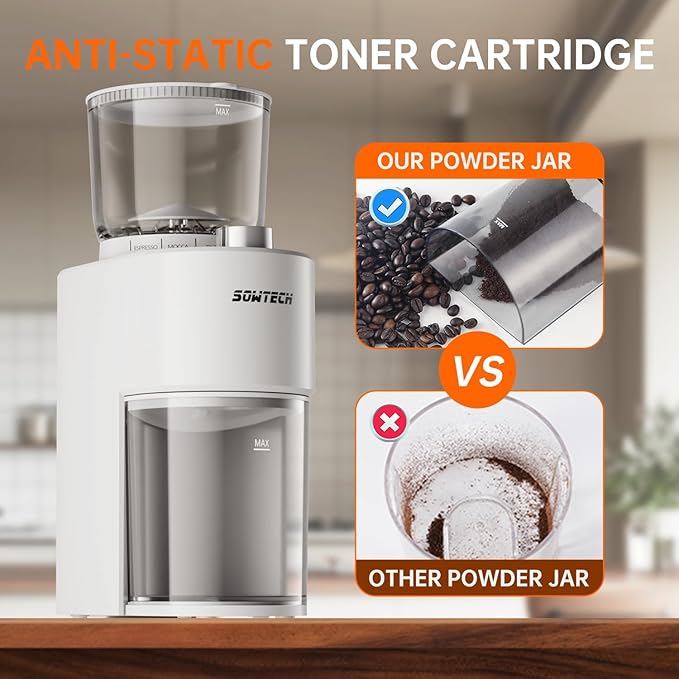 SOWTECH Conical Burr Coffee Grinder, Adjustable Burr Mill with 38 Precise Grind Setting, precision timer, for Espresso/Drip/Pour Over/Cold Brew/French Press Coffee Maker(Beige)