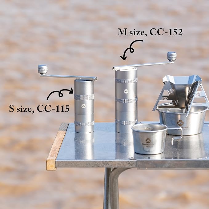 CAMPINGMOON Portable Manual Coffee Grinder, Stainless Steel Burr, Foldable Handle, Hand Grinder for Camping & Travel CC-115,CC-152 (Silver, M (25-27g))