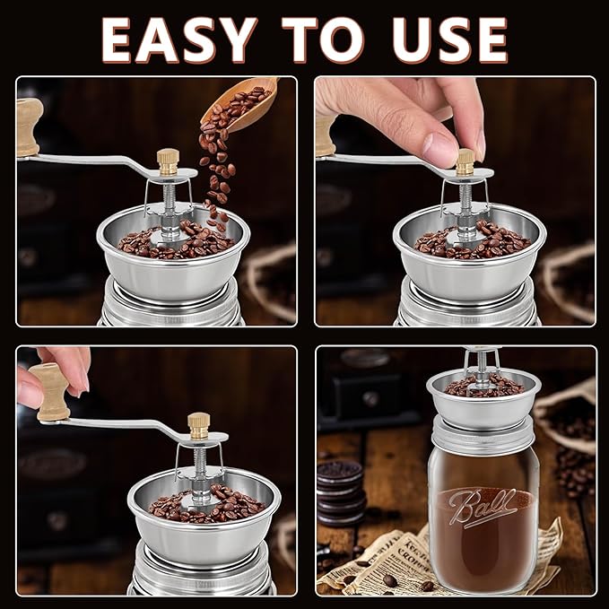 Coffee Grinder Lid for Mason Jar of Regular Mouth Manual Coffee Grinder for Home Use Stainless Steel Spice Grinder