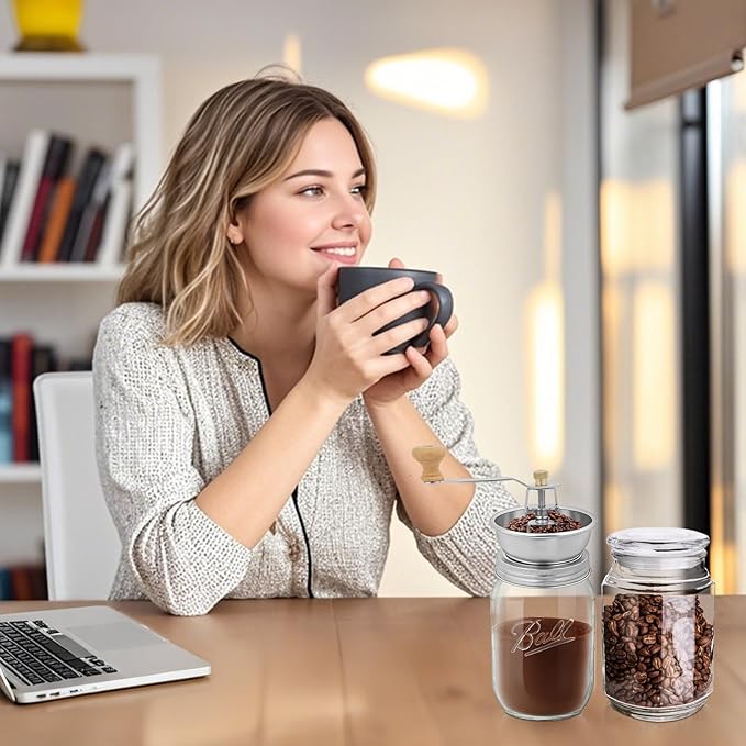 Coffee Grinder Lid for Mason Jar of Regular Mouth Manual Coffee Grinder for Home Use Stainless Steel Spice Grinder