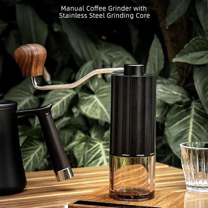 Manual Coffee Grinder, Stainless Steel Conical Burr, High Precision Adjustable Coffee Bean Grinder with Hand, Handheld Portable Grinder for Espresso, Camping, Travel and Home, Black (Black)